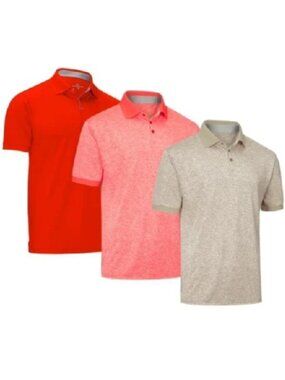 NWT - Mio Marino Men’s Golf Polo Shirt 3-Pack, Khaki/Salmon/Red - Medium